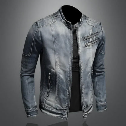 Herren Retro Denim Lederjacke - IdealeKleiden