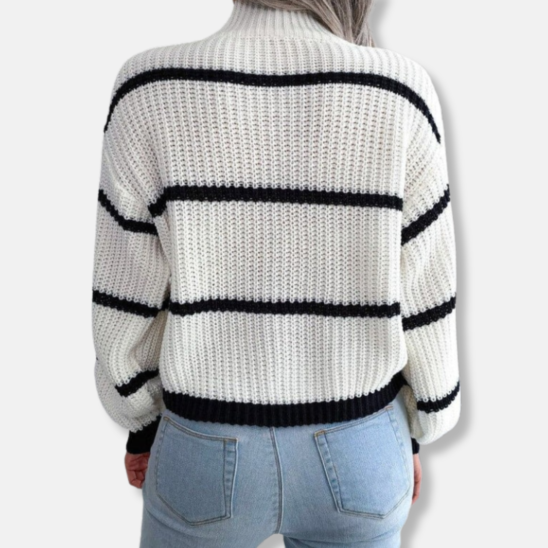 Strickpullover Weich Gestreift Klassisch Lockere Passform - IdealeKleiden