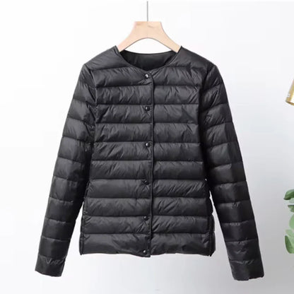 Leichte Daunenjacke Slim Fit Knopfverschluss Hüftlang