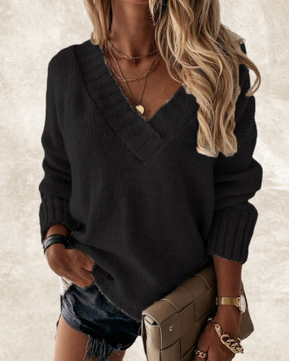 Damen Pullover Langarm V-Ausschnitt