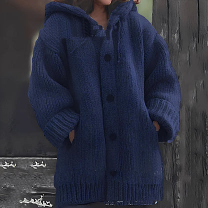 Kapuzenstrickjacke Damen Gemütlich Mit Taschen
