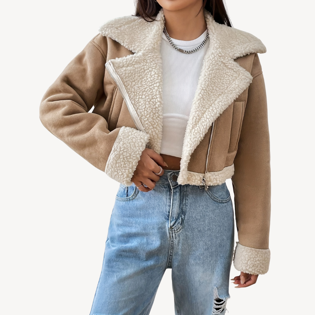 Damen Wildlederjacke Soft Kunstfell Mantel