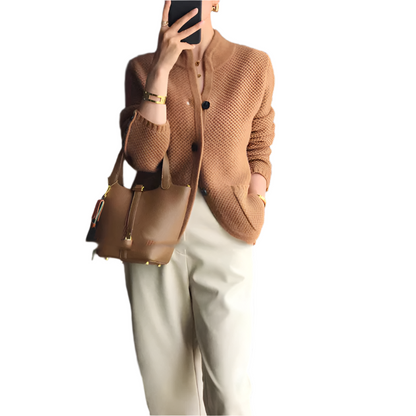 Eleganter Damenwintermantel Creme Wollmix