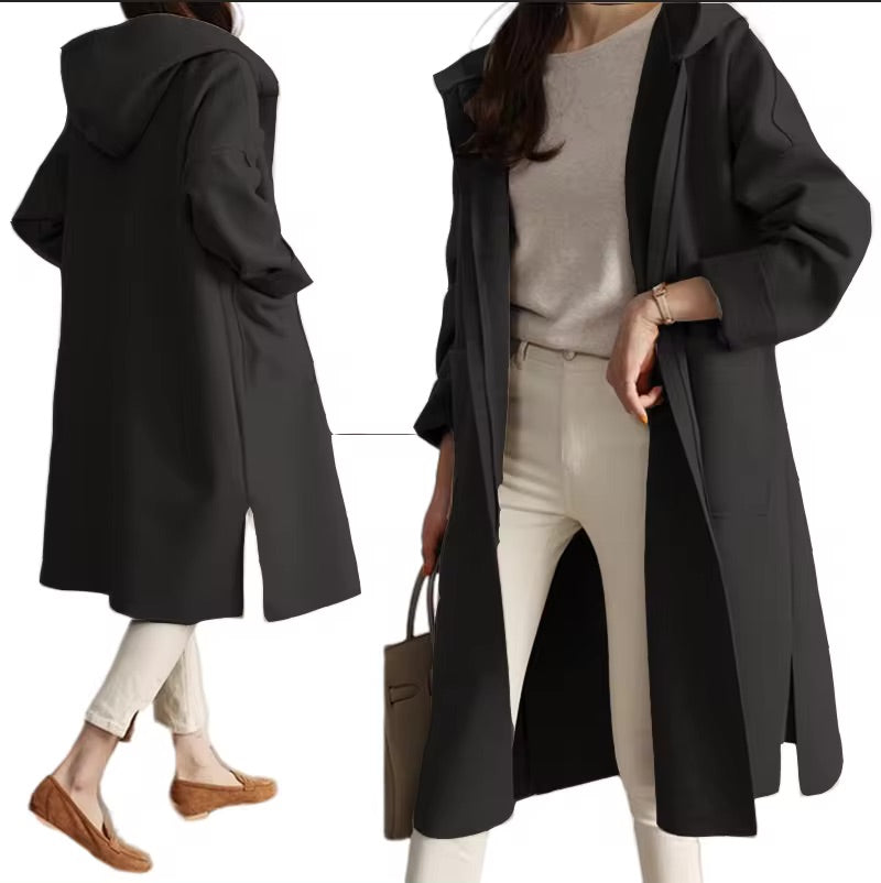 Lange Winterjacke Kapuze Offener Stil