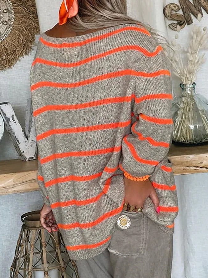 Damen Streifenpullover Weich und Warm - IdealeKleiden