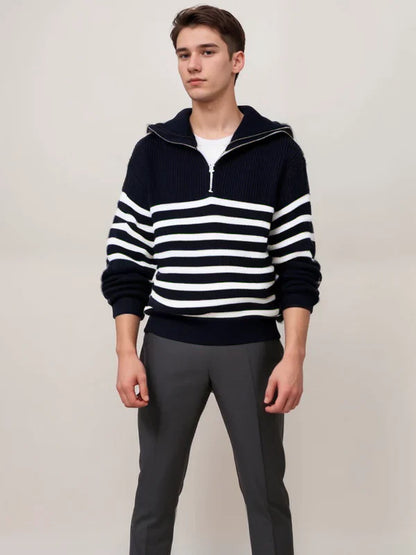 Gestreifter Pullover mit Reißverschluss Modern