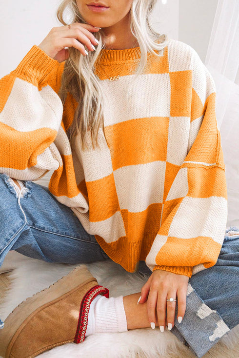 Karierte Strickpullover Warm Winterlich