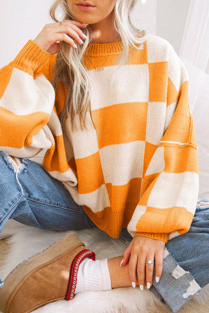 Karierte Strickpullover Warm Winterlich