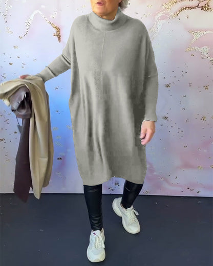 Eleganter Einfarbiger Pullover Hochkragen Langarm