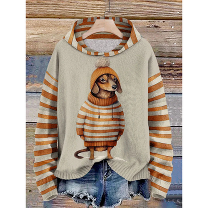 Damen Fleece Pullover Hund Motiv Weich Geschnürt