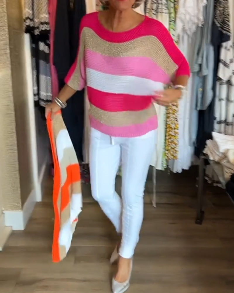 Farbenfrohes Kleid Rundhals Ausschnitt - IdealeKleiden