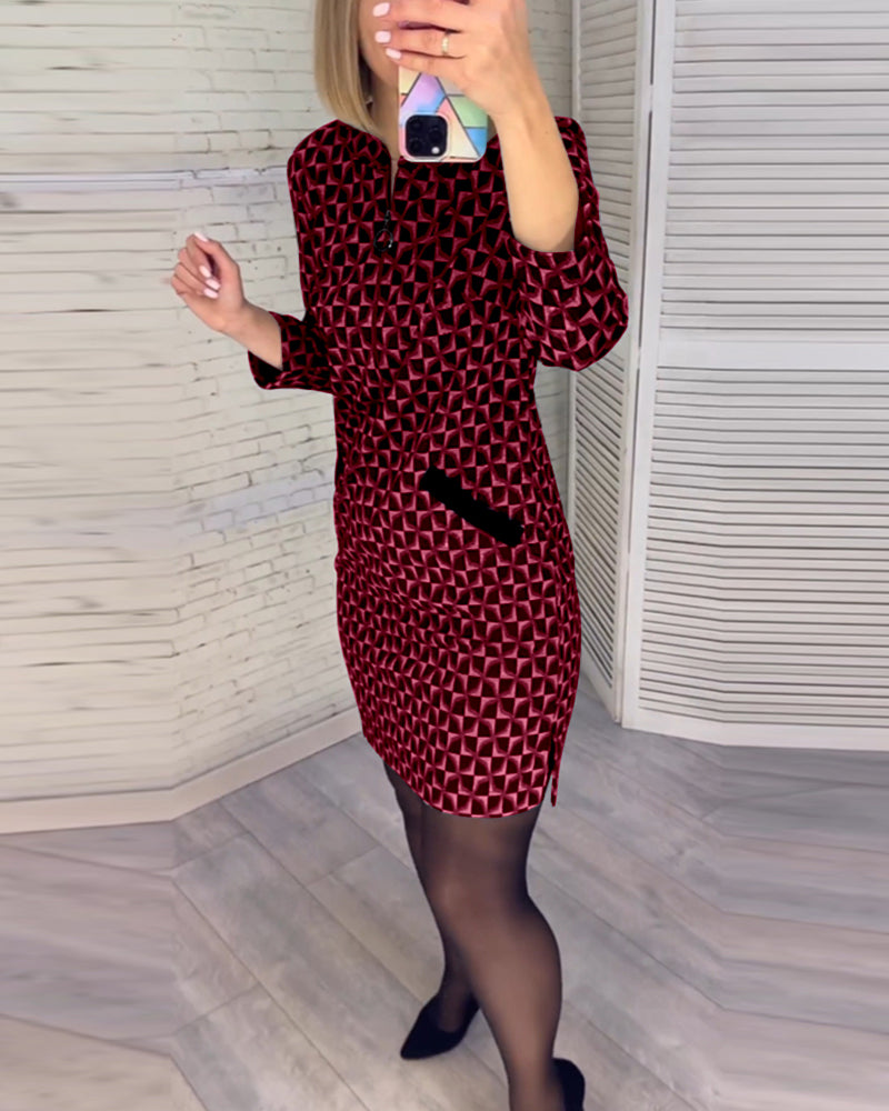 Elegante Bluse Rautenmuster Lange Ärmel