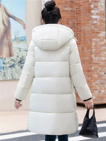 Stylische Pufferjacke Khaki Farbe Kapuze Reißverschluss - IdealeKleiden