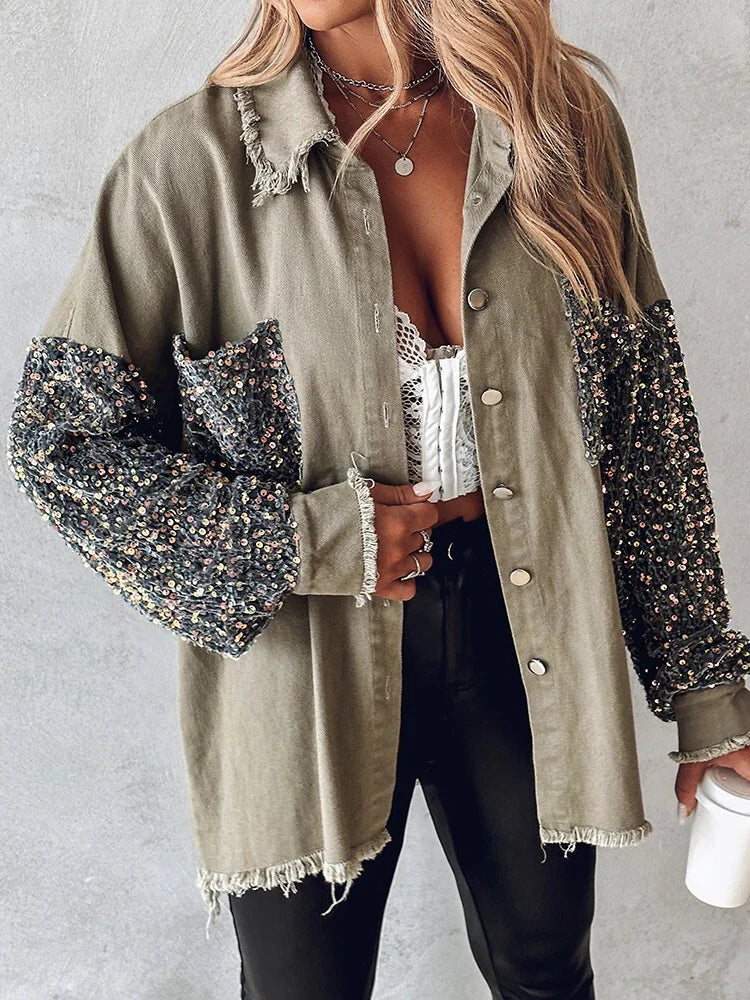 Glamour Jeansjacke mit Pailletten Effekt