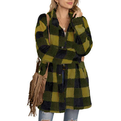 Elegante Damen Karo Jacke Lang