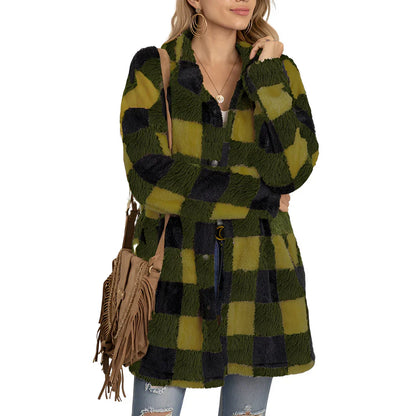 Stylische Damen Karo Jacke Lang