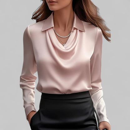 Elegante Damenbluse mit Wasserfallausschnitt Satin Optik