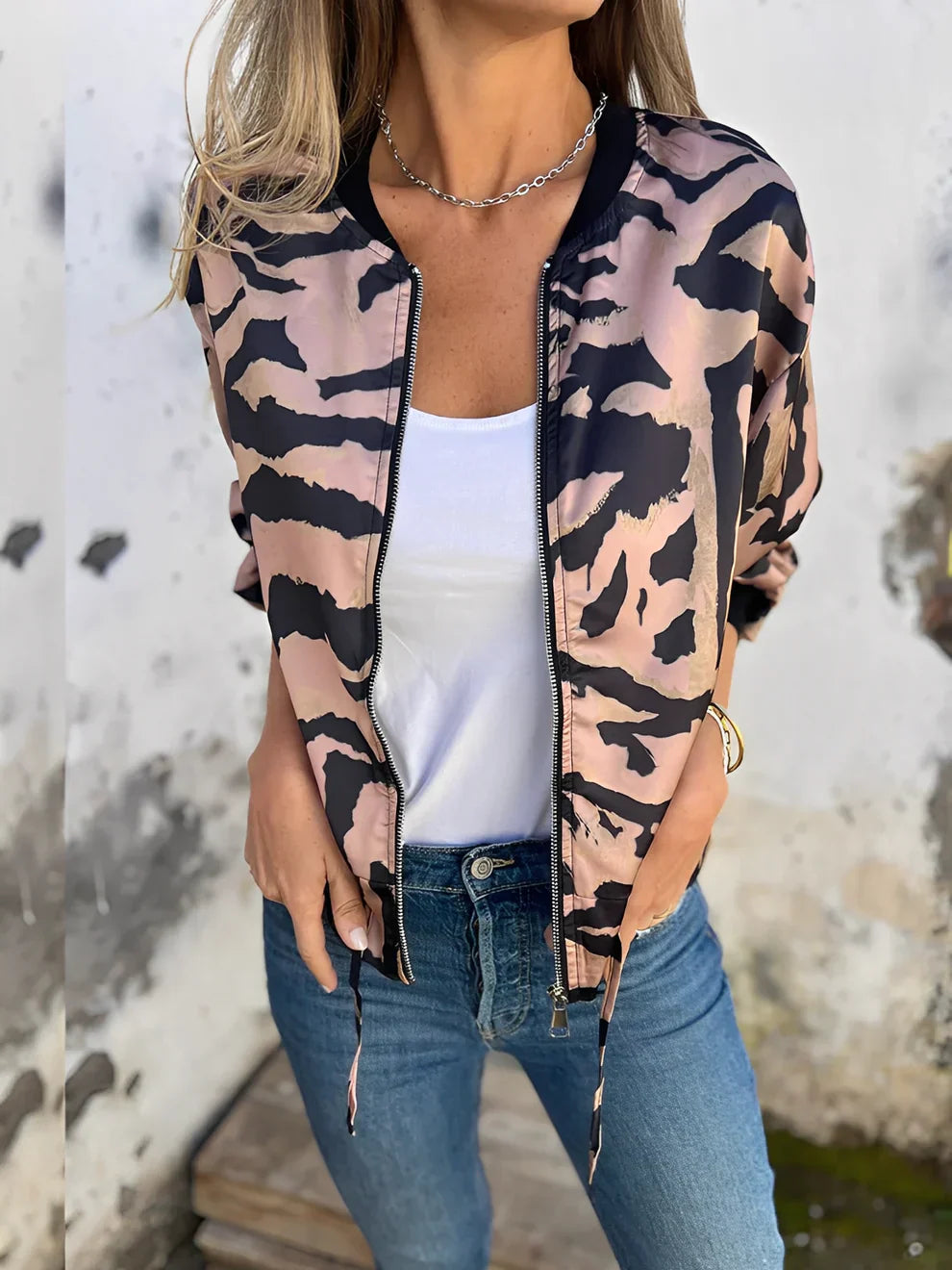 Stylische Damen Lederjacke Reißverschluss