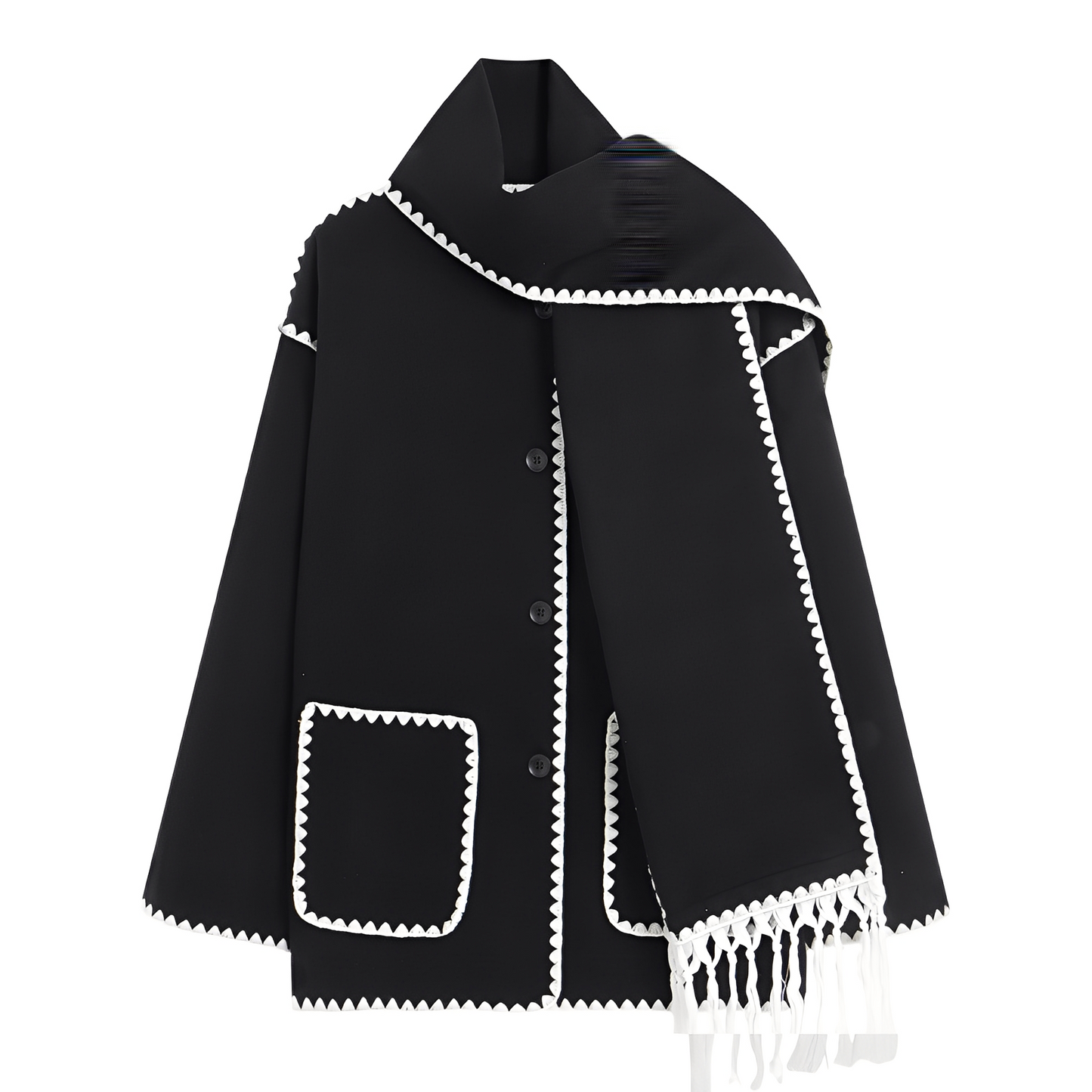 Elegante Damen Wolljacke Schal Kragen