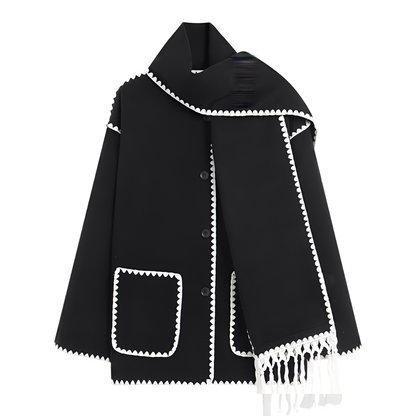 Elegante Damen Wolljacke Schal Kragen