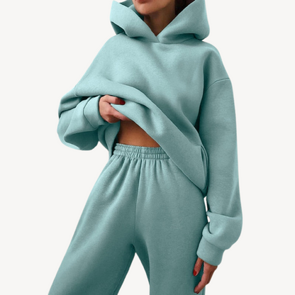 Damenschwarz Hoodie Jogging Set Sportlich - IdealeKleiden