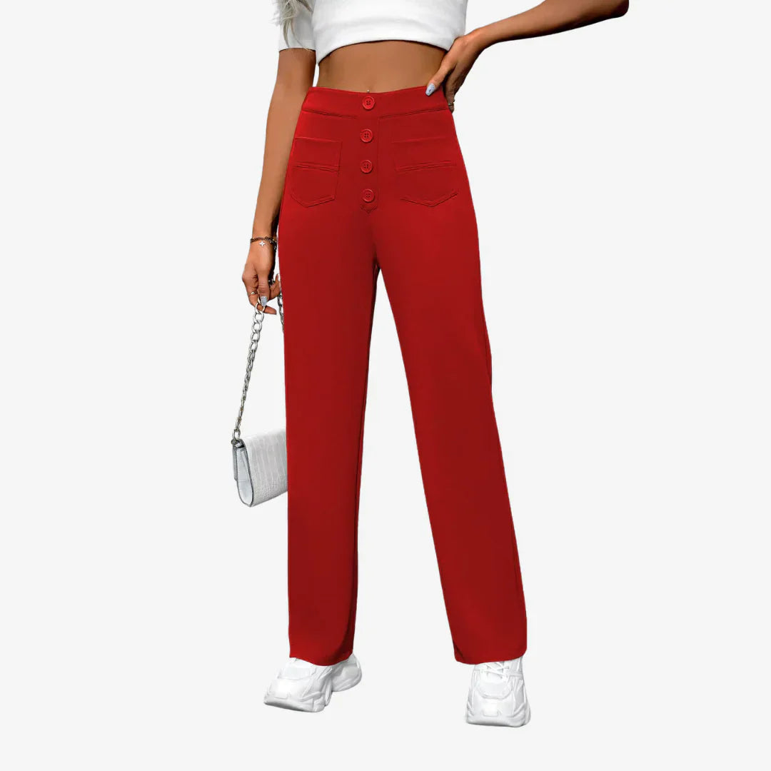 Damen Hose Hoch Tailliert Gerades Bein