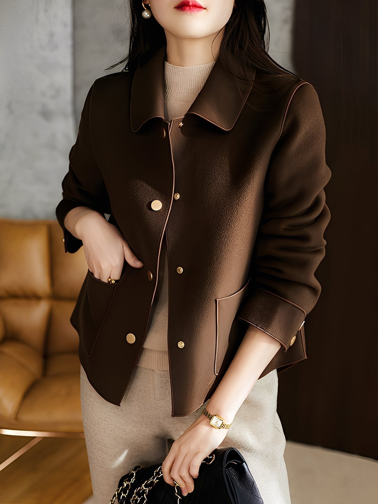 Elegante Damen Winterjacke Mit Knöpfen