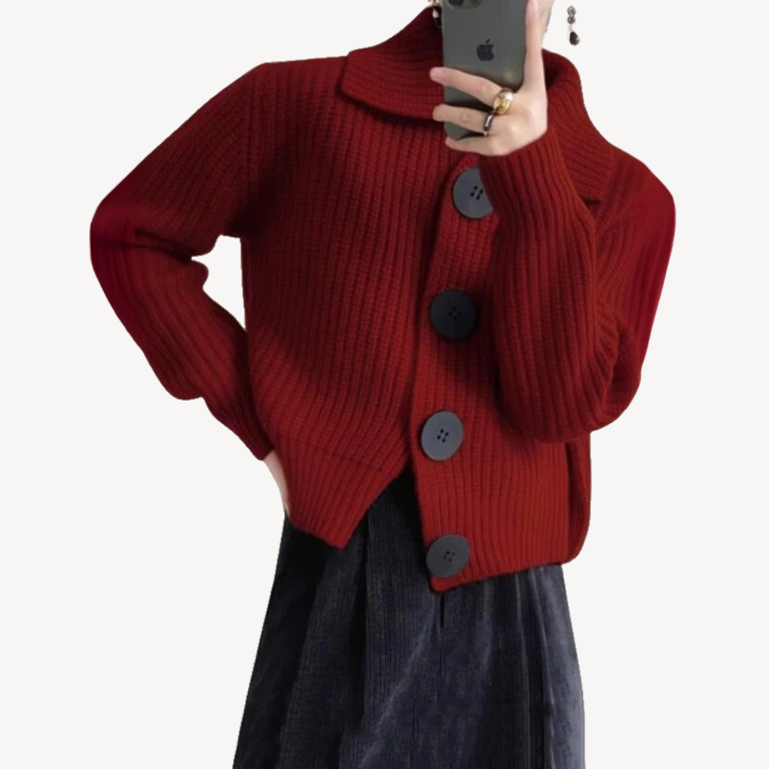 Damen Cardigan Strick Peter Pan Kragen Modern