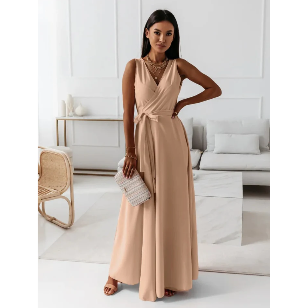 Damen Maxikleid Wickelstyle Ärmellos Sommer