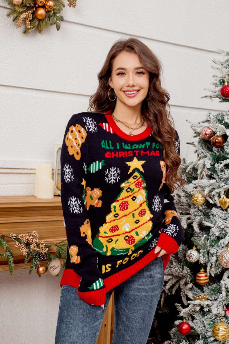 Weihnachts-Pullover Rundhals Mit Bestickung - IdealeKleiden