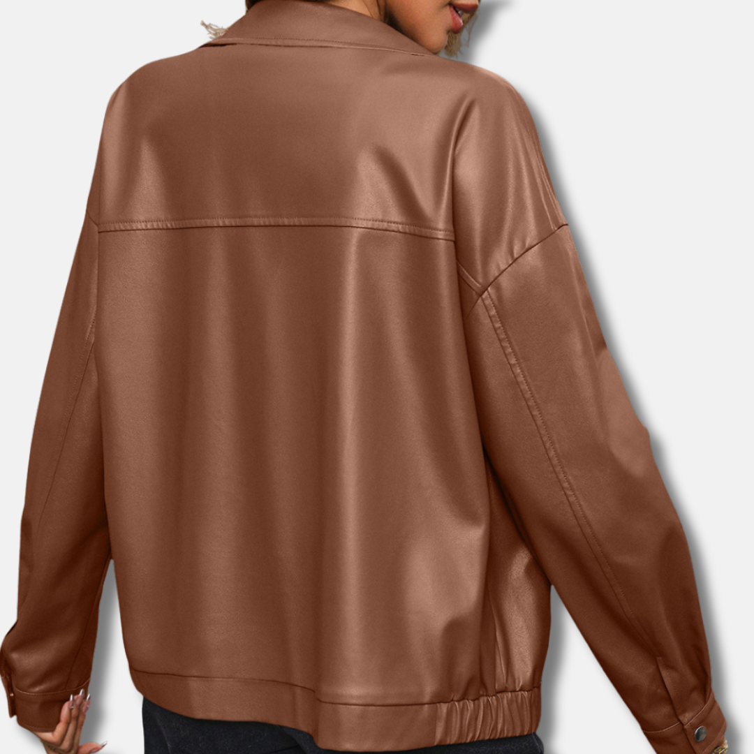 Lederjacke Bikerstil Kurz Reißverschluss - IdealeKleiden