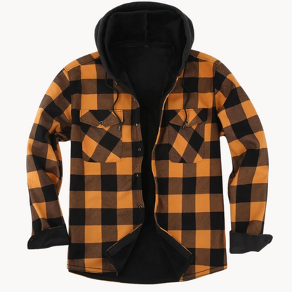 Herren Flanelljacke Fleece Gefüttert Kapuze Warm