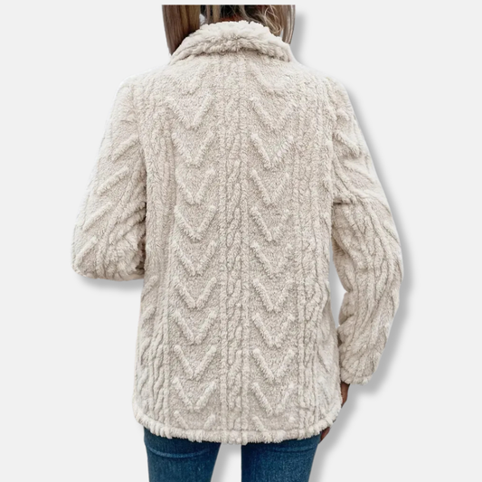 Fleecejacke Lässig Schalkragen Hüftlang - IdealeKleiden