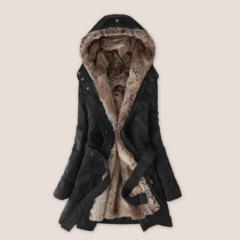 Kunstpelz Parka Damen Mid Thigh Kapuze
