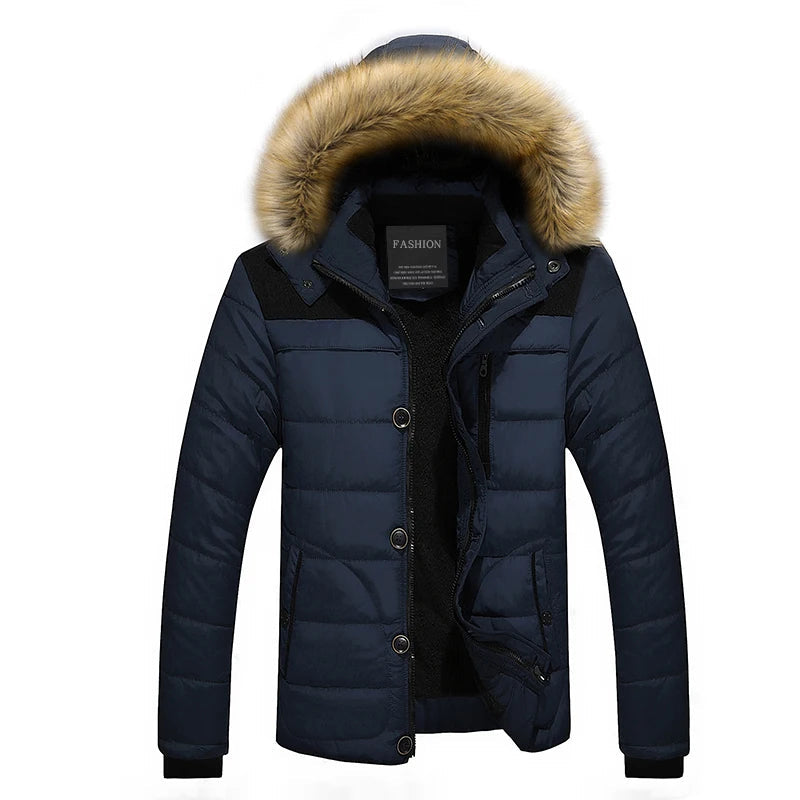 Herren Daunenparka Warm mit Faux-Pelz-Kragen