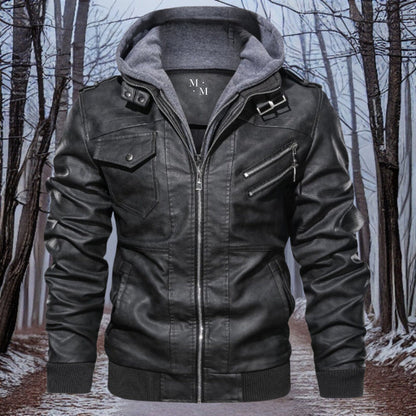 Warme Lederjacke Kapuze Winter