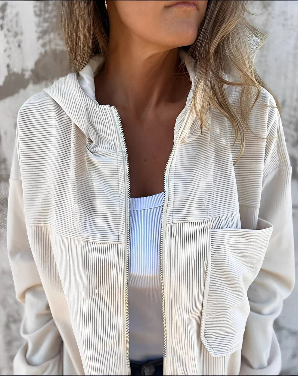 Damen Cordjacke Kapuze Modern - IdealeKleiden