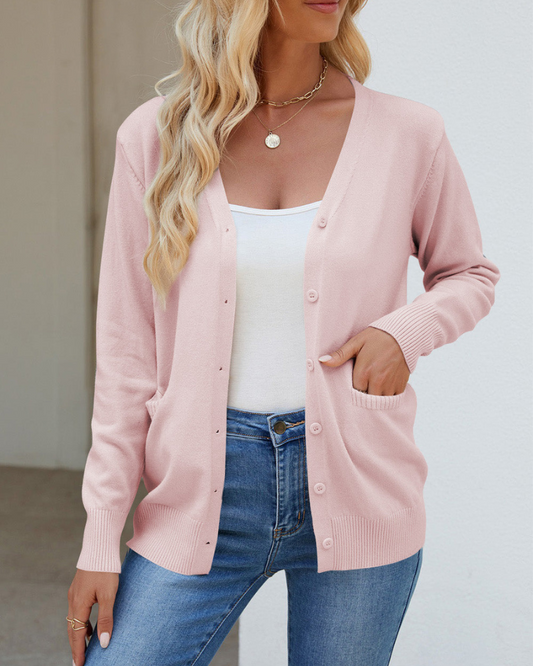 Damen Strickjacke V-Ausschnitt Langärmelig - IdealeKleiden