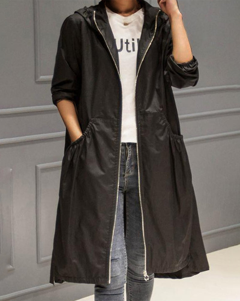 Modische Kapuzenjacke Mittellang Koreanischer Chic