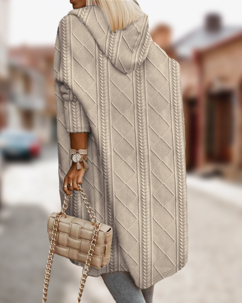 Langes Kapuzen-Cape Texturiert Elegent - IdealeKleiden
