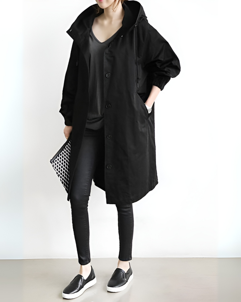 Eleganter Trenchcoat Damen Kapuze - IdealeKleiden