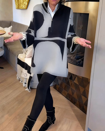 Elegante Damenkleid Mit Reißverschluss Stehkragen
