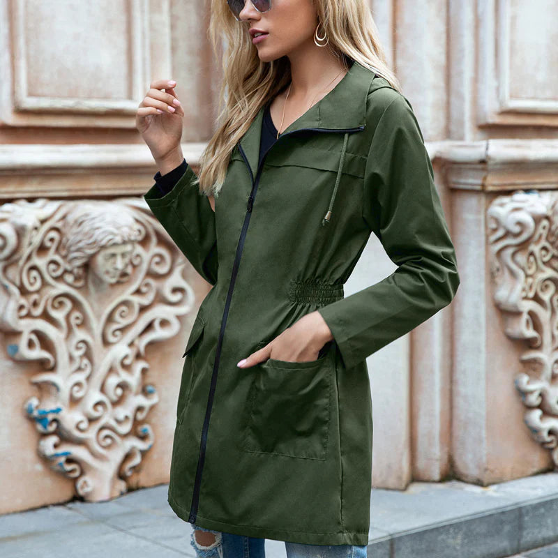 Wasserdichte Frauenregenjacke Lang Kapuze