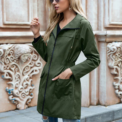 Wasserdichte Frauenregenjacke Lang Kapuze