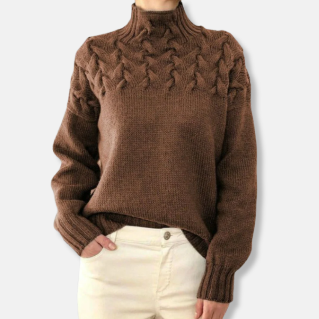 Wolle Pullover Hochhalsschutz Bequem Kabelmuster