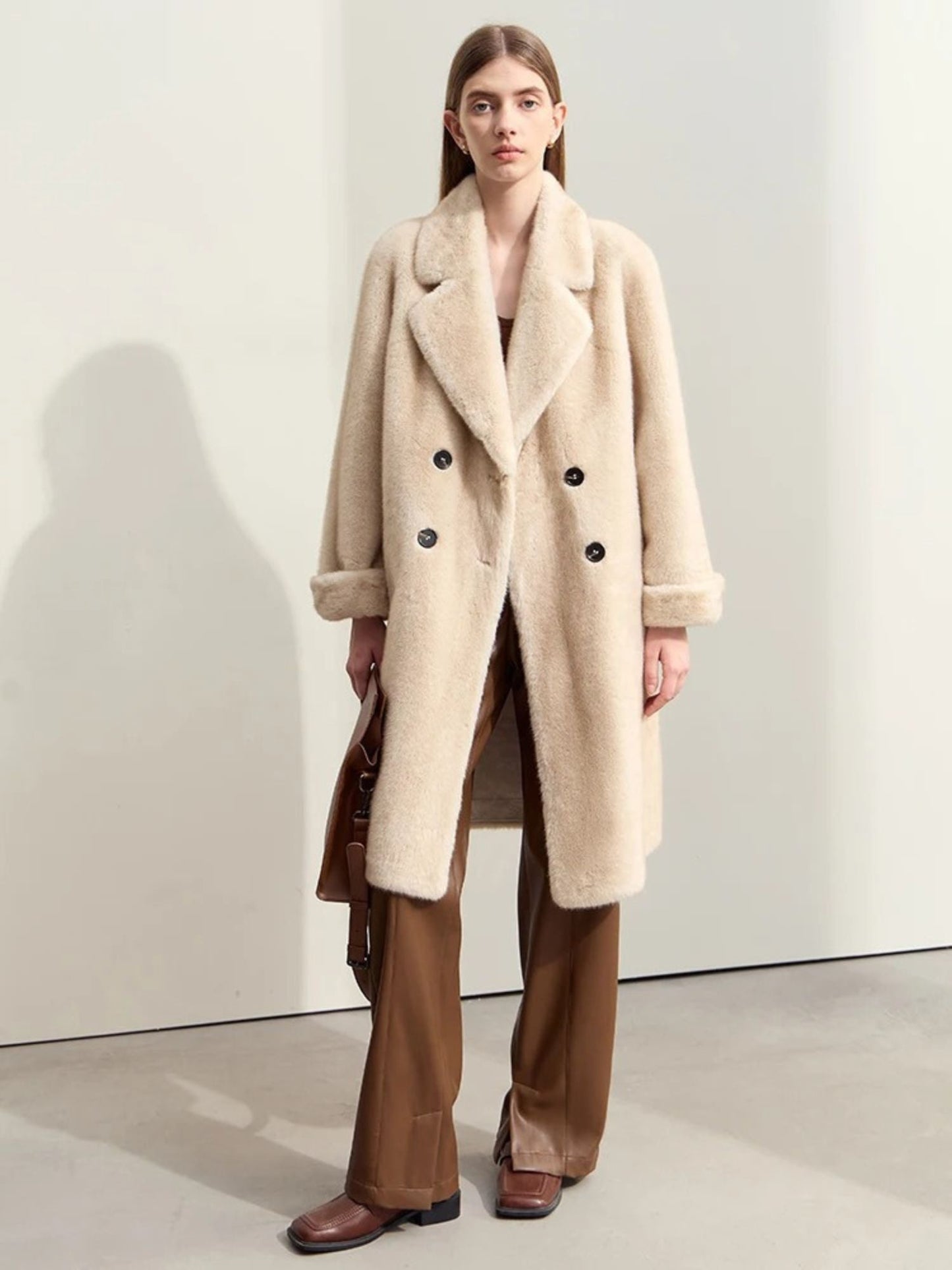 Beiger Wollmantel Damen Winterwarm - IdealeKleiden