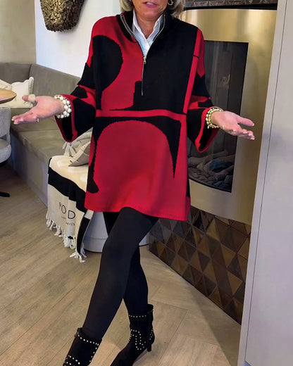 Elegante Damenkleid Mit Reißverschluss Stehkragen
