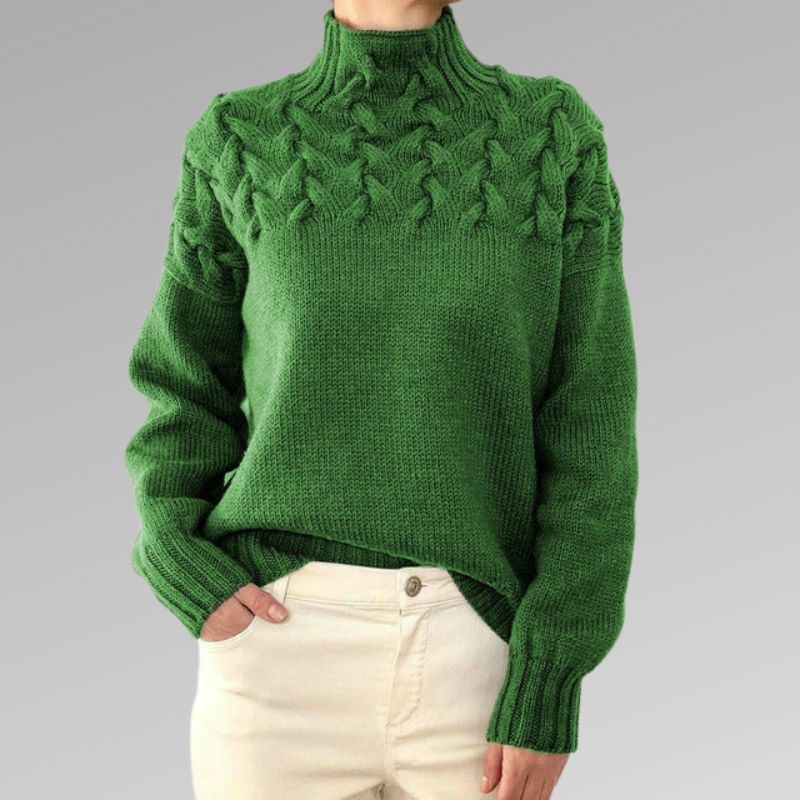 Elegantes Kleid | Strickpullover Hochgeschlossen Geflochtenes Design