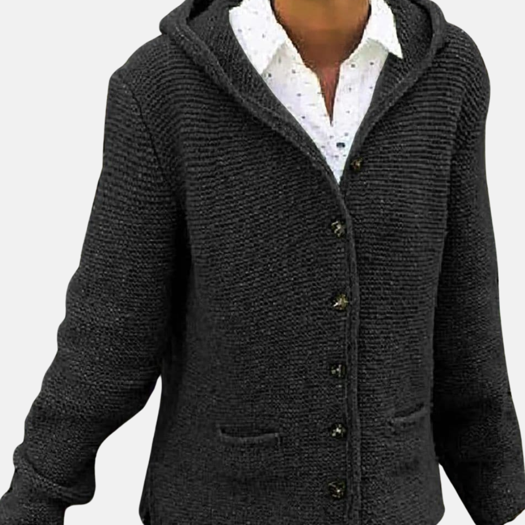 Warme Wollcardigan mit Knöpfen und Kapuze