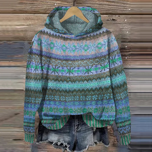 Damen Strickpulli Norwegermuster Kapuze - IdealeKleiden